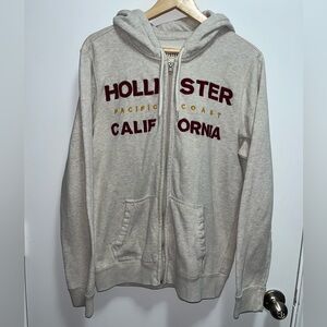 Y2K Hollister California Men’s Hoodie Full Zip Cream-Beige Men’s Size Medium